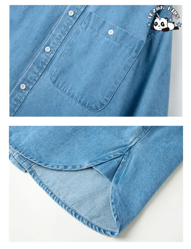 LEZONKIDS - Children's Denim Jean Shirt Straight Loose Pants Casual Two-piece Suit Boys Denim Clothing Set